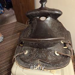 Black Tooled All Leather Riding Saddle16 In Seat EZ Rig Pat. 1815 50#