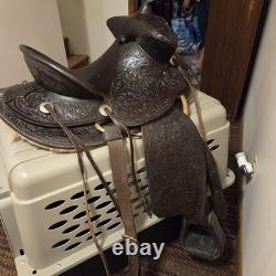 Black Tooled All Leather Riding Saddle16 In Seat EZ Rig Pat. 1815 50#
