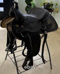 Black Tooled Leather Traditional Western Pleasure/Trail Saddle 15 in for Horse