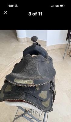 Black Tooled Leather Traditional Western Pleasure/Trail Saddle 15 in for Horse