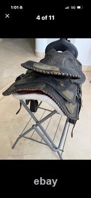 Black Tooled Leather Traditional Western Pleasure/Trail Saddle 15 in for Horse
