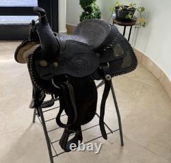 Black Tooled Leather Traditional Western Pleasure/Trail Saddle 15 in for Horse