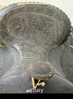 Black Tooled Leather Traditional Western Pleasure/Trail Saddle 15 in for Horse