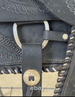Black Tooled Leather Traditional Western Pleasure/Trail Saddle 15 in for Horse