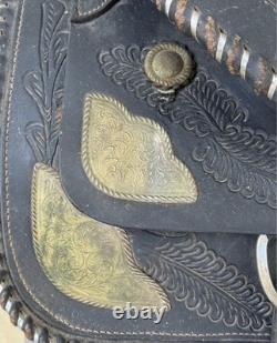 Black Tooled Leather Traditional Western Pleasure/Trail Saddle 15 in for Horse