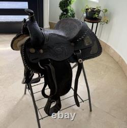 Black Tooled Leather Traditional Western Pleasure/Trail Saddle 15 in for Horse