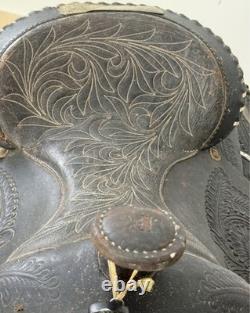 Black Tooled Leather Traditional Western Pleasure/Trail Saddle 15 in for Horse