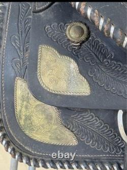 Black Tooled Leather Traditional Western Pleasure/Trail Saddle 15 in for Horse