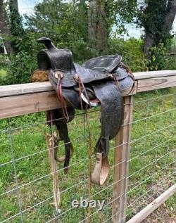 Black Tooled Leather Western Saddle