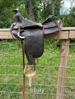 Black Tooled Leather Western Saddle