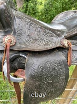 Black Tooled Leather Western Saddle