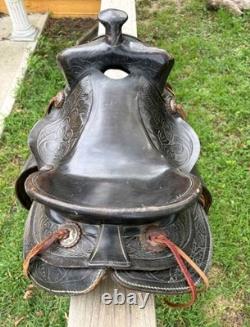 Black Tooled Leather Western Saddle