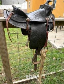 Black Tooled Leather Western Saddle