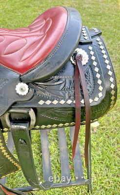 Black Western Parade Saddle Diamond Studs Tapadero Stirrups Fancy Leather 15.5