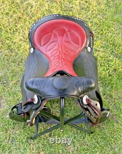 Black Western Parade Saddle Diamond Studs Tapadero Stirrups Fancy Leather 15.5