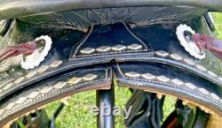 Black Western Parade Saddle Diamond Studs Tapadero Stirrups Fancy Leather 15.5