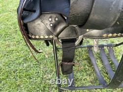 Black Western Parade Saddle Diamond Studs Tapadero Stirrups Fancy Leather 15.5