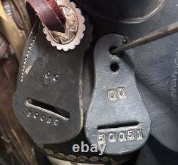 Black Western Parade Saddle Diamond Studs Tapadero Stirrups Fancy Leather 15.5