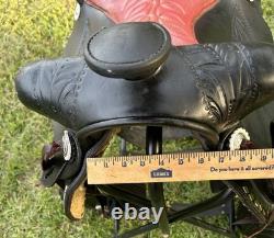 Black Western Parade Saddle Diamond Studs Tapadero Stirrups Fancy Leather 15.5