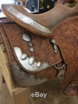 Blue Ribbon Western Show Saddle, Floral Tooled With Silver Accents