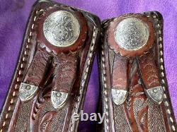 Bob's Sterling Silver Tooled Leather Western Show Saddle 4 Inch Bell Stirrups