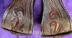 Bob's Sterling Silver Tooled Leather Western Show Saddle 4 Inch Bell Stirrups