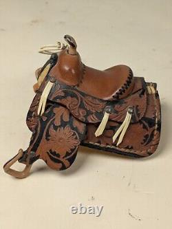 Breyer Western Show Saddle Hand Tooled Antiques Vintage Leather & Metal