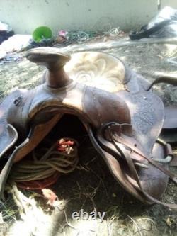 Brown Leather Floral Tooled Traditional Western Horse Saddle 1186C