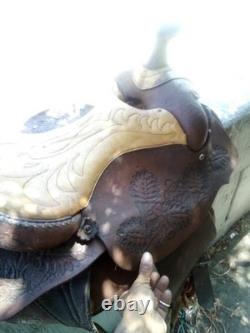 Brown Leather Floral Tooled Traditional Western Horse Saddle 1186C