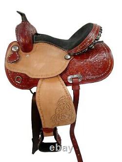 Brown Leather Western Saddle Used Trail Pleasure Barrel Leather Tack 15 16 17 18