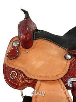 Brown Leather Western Saddle Used Trail Pleasure Barrel Leather Tack 15 16 17 18