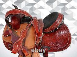 Brown Leather Western Saddle Used Trail Pleasure Barrel Leather Tack 15 16 17 18