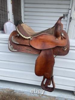 Brown Tooled Leather Show Saddle 15 in Traditional Western Leather