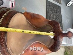 Brown Tooled Leather Show Saddle 15 in Traditional Western Leather
