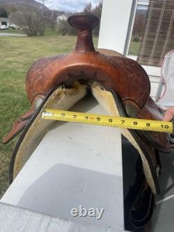 Brown Tooled Leather Show Saddle 15 in Traditional Western Leather