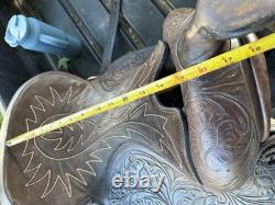 Brown Tooled Leather Western Pleasure/Trail Horse Saddle Traditional 15 in