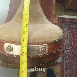 Brown Tooled Leather Western Pleasure Trail Saddle, 16 Inch Traditional Seat