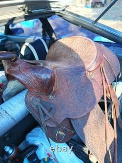 Brown Tooled Leather Western Pleasure Trail Saddle Traditional Design