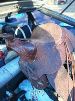 Brown Tooled Leather Western Pleasure Trail Saddle Traditional Design