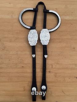 CIRCLE Y Tooled Double Ear Silver Buckle Western Show Headstall Dark Oil