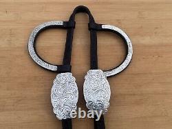 CIRCLE Y Tooled Double Ear Silver Buckle Western Show Headstall Dark Oil