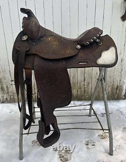 CIRCLE Y Western Pleasure SILVER SHOW Saddle 15 Tooled Leather LOVELY