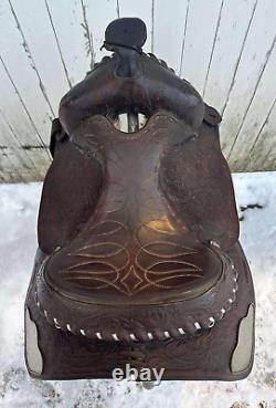 CIRCLE Y Western Pleasure SILVER SHOW Saddle 15 Tooled Leather LOVELY