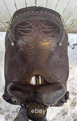 CIRCLE Y Western Pleasure SILVER SHOW Saddle 15 Tooled Leather LOVELY