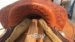 Cactus Horse Saddle, 15, Barrel, Gorgeous, Hand Tooled Leather, Rawhide Clad