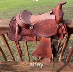 Children's 13 in Brown Tooled Leather Western Saddle for Horse Riding