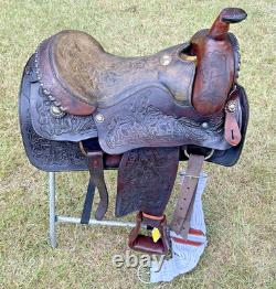 Circle S Roping Saddle 16 1/2 Inch Seat Western Cowboy Tooled Leather Horse Cow