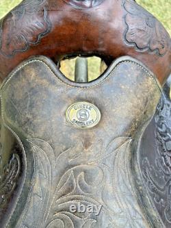 Circle S Roping Saddle 16 1/2 Inch Seat Western Cowboy Tooled Leather Horse Cow