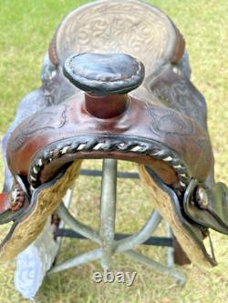 Circle S Roping Saddle 16 1/2 Inch Seat Western Cowboy Tooled Leather Horse Cow