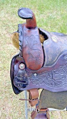 Circle S Roping Saddle 16 1/2 Inch Seat Western Cowboy Tooled Leather Horse Cow